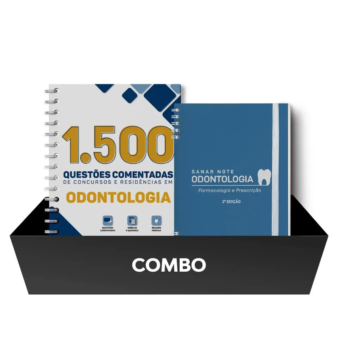 Imagem do livro Combo: 1.500 Questões Comentadas de Concursos e Residências em Odontologia + Sanar Note Odontologia - Farmacologia e prescrição - 2ª edição